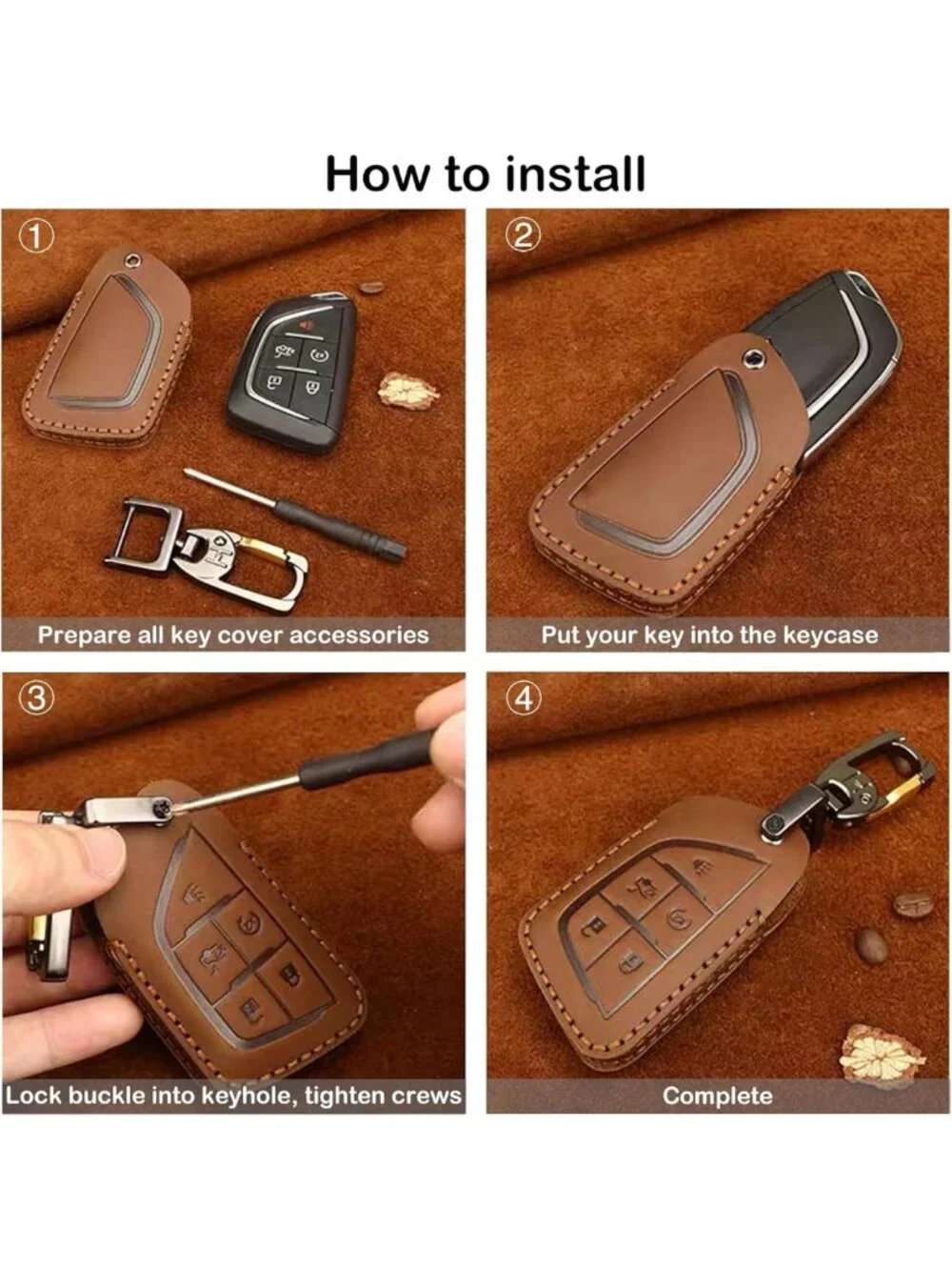 Stylish Leather Key Fob Cover - Retro Protection Case for Chevy & GMC (Black, 6